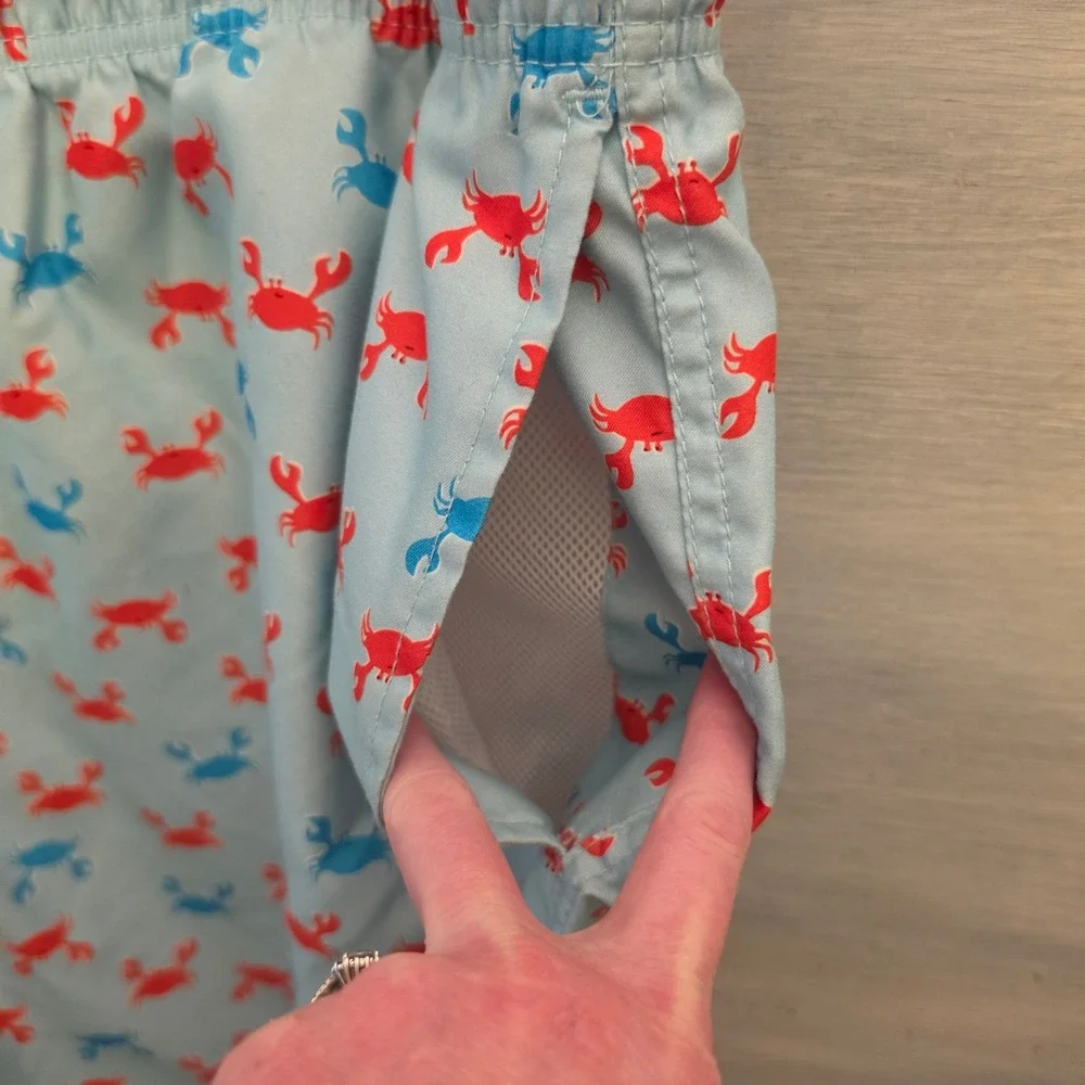 Land's End Men's Light Blue Multicolor Crab Print Swim Trunks Size XXL(44-46) GC